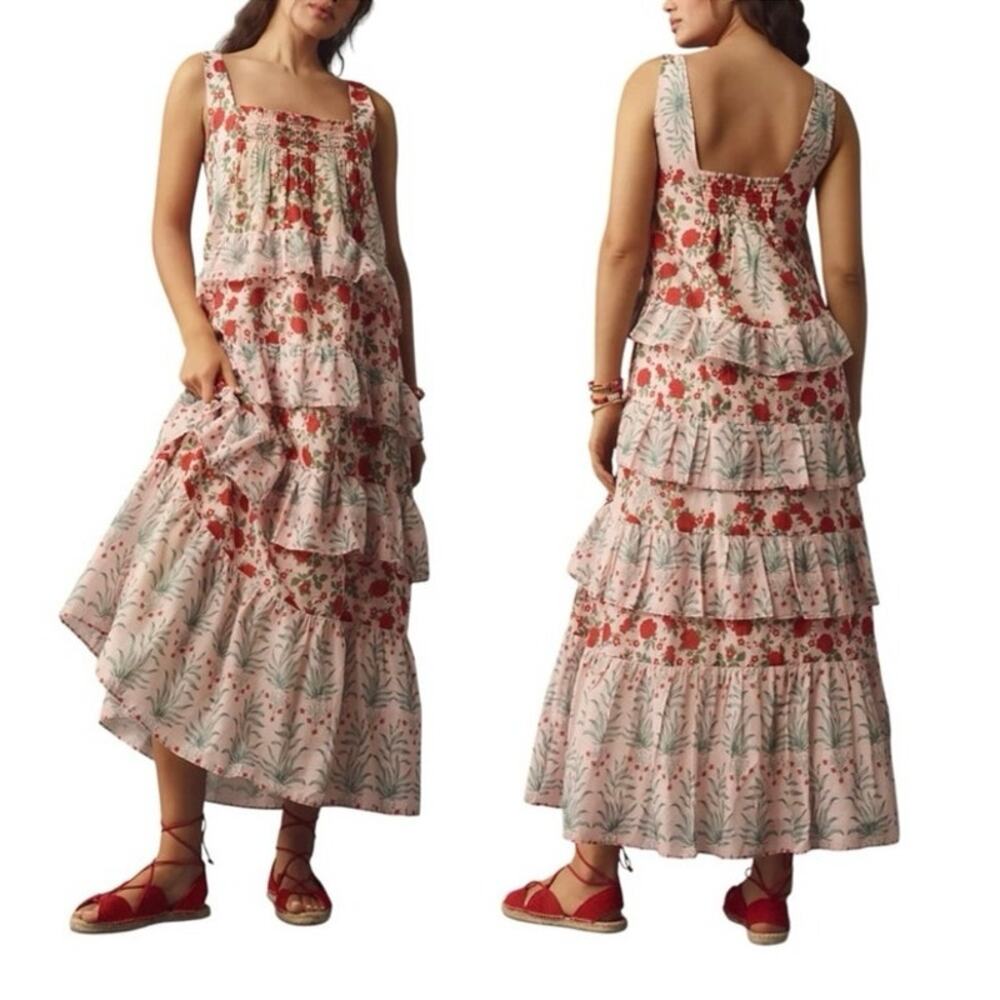 By Anthropologie Sleeveless Square-Neck Tiered Maxi Dress Size 2X SOO
